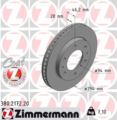 Диск тормозной MITSUBISHI L200 2.5DI-d 07-> ZIMMERMANN 380217