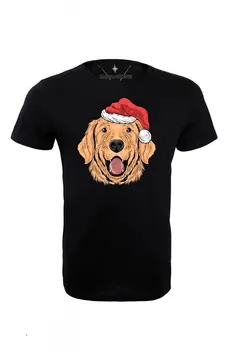 

Angemiel Wear Christmas Hat Dog Cotton Men 'S Black T-Shirt
