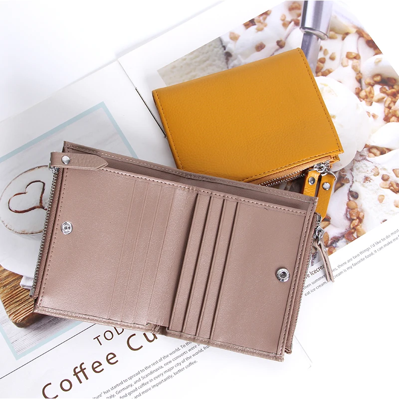 Женский кожаный двойной складной кошелек на молнии облегающий с отделением для