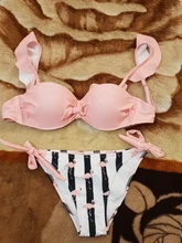 Bandeau Swimsuit Bikini-Set Lace Push-Up Ruffle Female High-Cut Striped Women F72 Bra-Cup