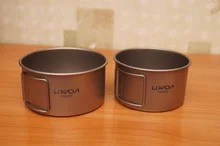 Cuenco de titanio Lixada con asas plegables, contenedor de comida para cena, para acampar al aire libre, senderismo, mochilero