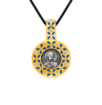 

Silver Pendant "God Mother of Kazan" with enamel sunlight sample 925