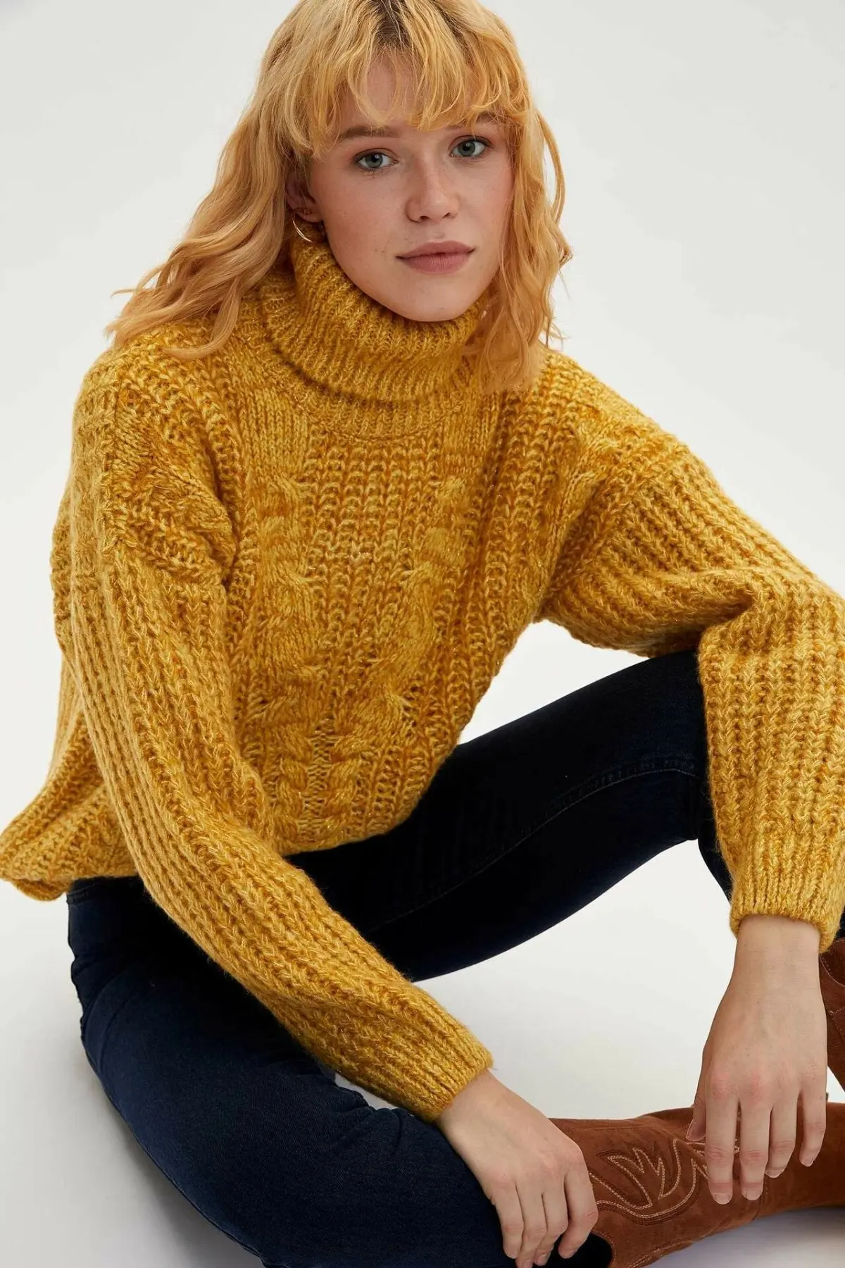 

DeFacto Woman Thick Tunic Turtleneck Sweaters Women Thick Winter Pullovers Grey Color Knitted Tops-L9459AZ19WN