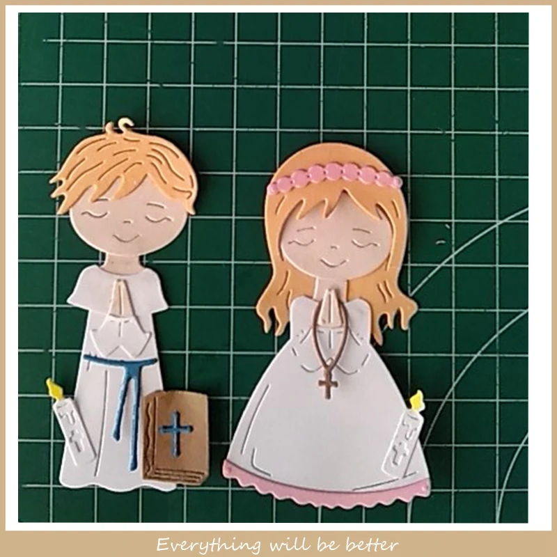 

Boy And Girl Jesus Cross Church Pure White Candle Love Metal Cutting Dies Scrapbook Craft Decorate Cards Embossing Paper New Hot
