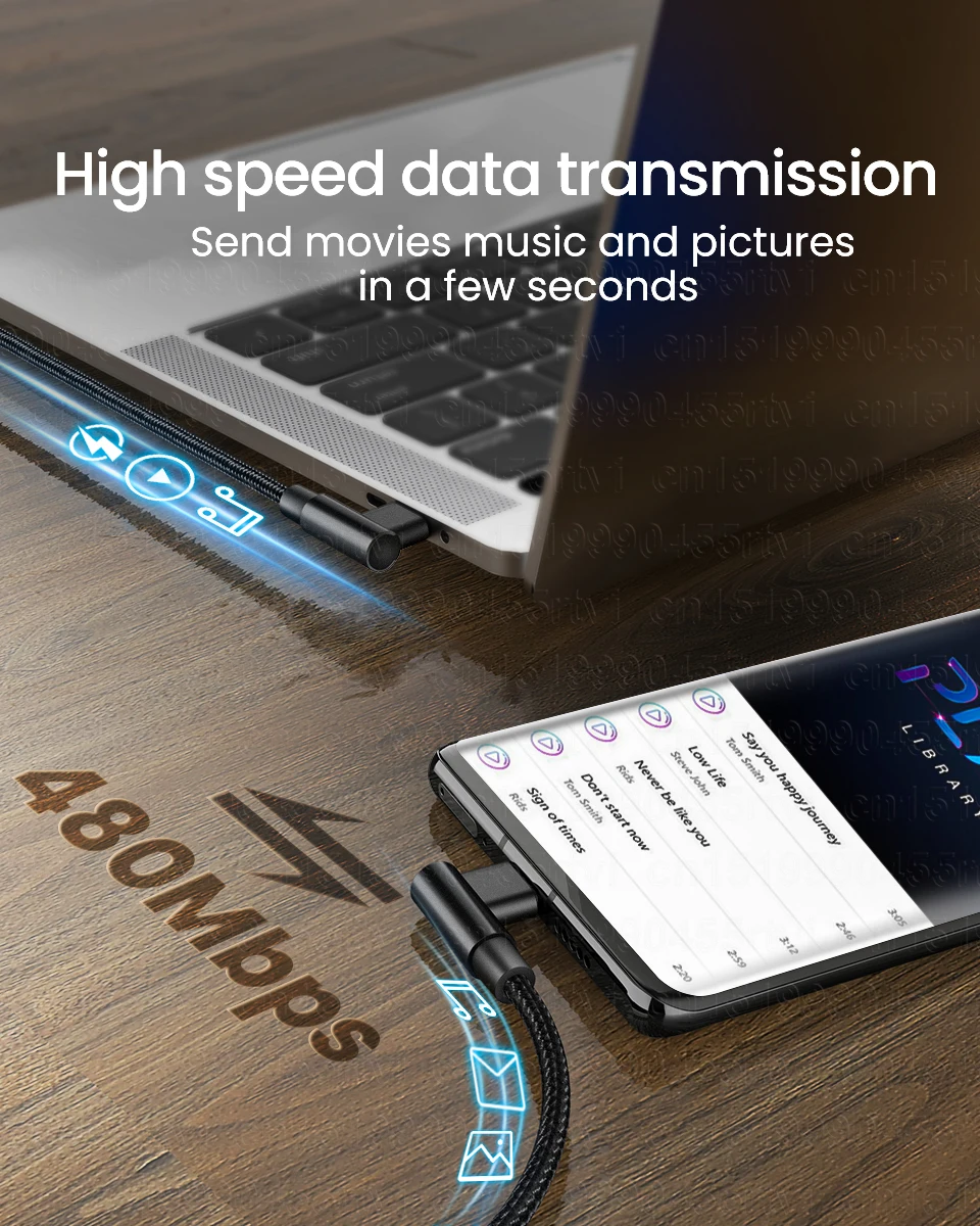 3A double elbow Type-c to USB C 60W fast charging data cable For Huawei Samsung Xiaomi mobile phone charging cable 1m/2m/3m