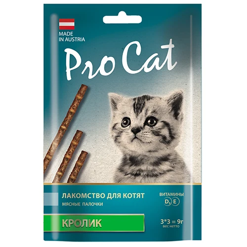 Лакомство для котят PRO CAT Лакомые палочки с кроликом 13,5см(3штх3г) 9г