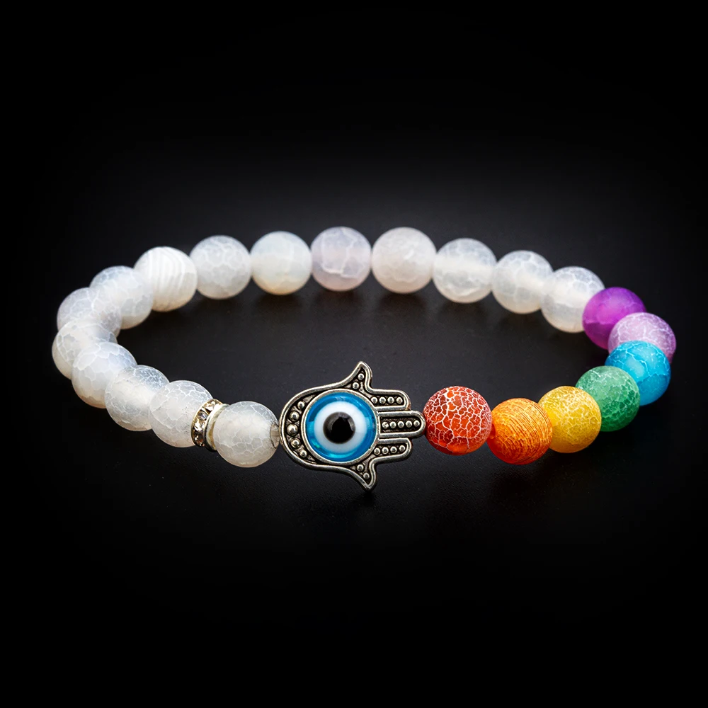 MEIBEADS Evil Eye 7 Чакра скраб белый прозрачный камень Бусины Йога энергетический браслет для мужчин женщин целитель рейки камень браслеты