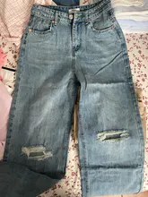KPYTOMOA-pantalones vaqueros de pierna ancha con agujeros rasgados para Mujer, vaqueros de cintura alta Vintage con cremallera, 2021