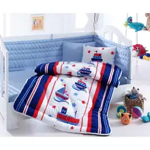 Made in Turkey SAILOR Infant Baby Crib Bedding Set Bumper For Boy Girl Nursery Cartoon Baby Cot Cotton Soft Antiallergic Blue