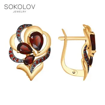 

Drop Earrings with stones SOKOLOV gold with garnet and red cubic zirconia, fashion jewelry, 585, women's male, long earrings
