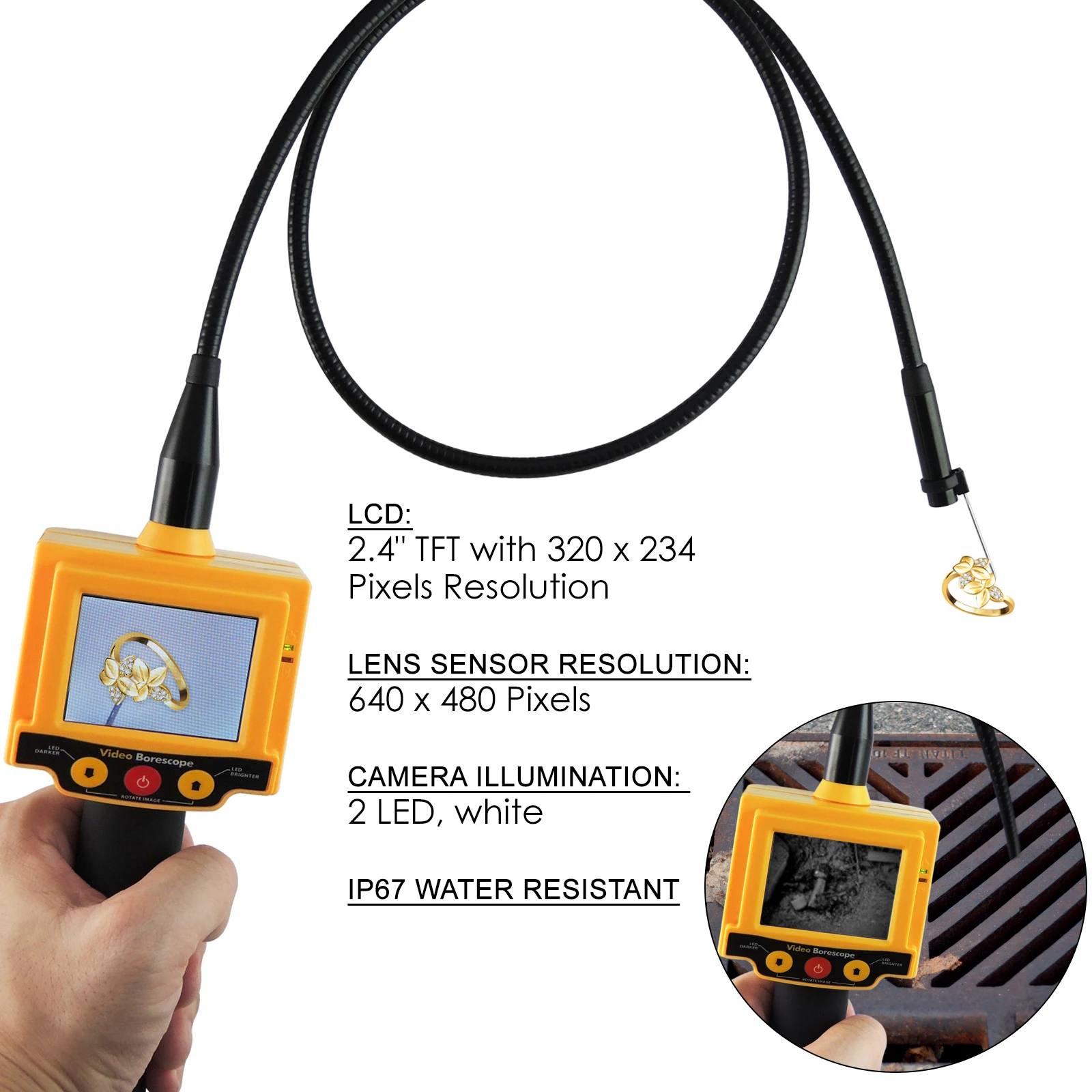 2 Led Industrial Endoscope Snakescope 2.4 Inch Tft Lcd Video Borescope Car Pipe Inspection 10mm