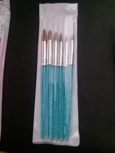 6 unids/set uñas cabello nailon cepillo azul de diamantes de imitación con Kolinsky acrílico cepillo pluma pincel de uñas de Gel, constructor de puntillo herramientas de dibujo