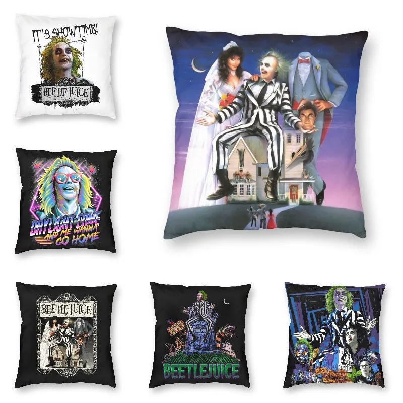 

Beetlejuice Movie Tim Burton Pillow Case 40x40cm for Sofa Halloween Film Modern Cushion Cover Car Pillowcase Home Decor