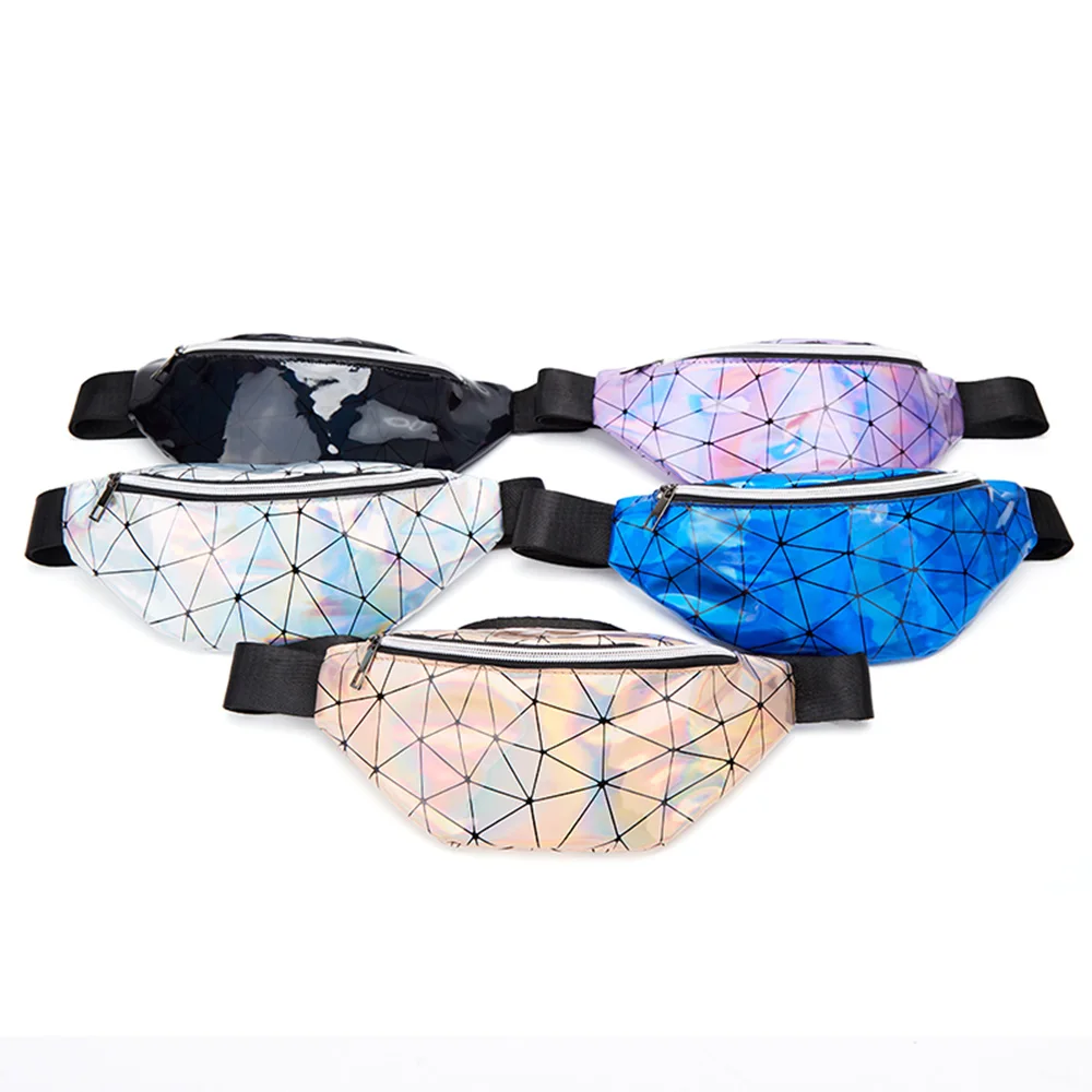 

Waist Bags Women Fanny Pack Female Belt shoulder Bag Geometric Waist Packs PU Laser Chest Phone Pouch fashion Pink Silver Black