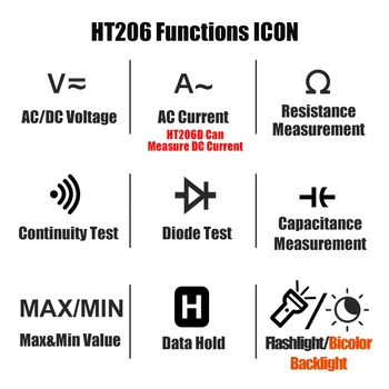 Alicates amperímetro AC DC medidor de abrazadera Digital NCV amperométrico pinza True RMS capacitancia probador de batería voltímetro 6000 recuentos HT206 2
