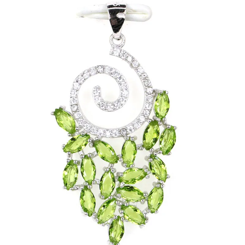 38X20Mm Deluxe 2.6G Peridoto Verde Tormalina Rosa Acquamarina Tanzanite Bianco Cz 925 Ciondolo In Argento Sterling Massiccio
