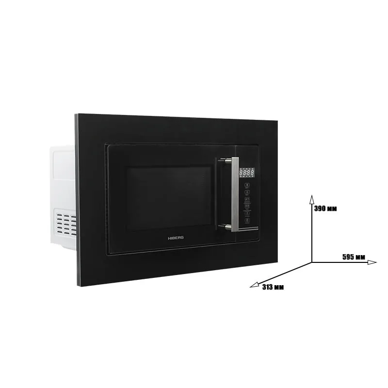 Встраиваемая СВЧ печь HIBERG VM 6502 B(керамическое дно без поворотного стола, 3D волны, мощность 1080 Вт, объём 20 л., гриль, стеклянный фасад, сенсорное управление