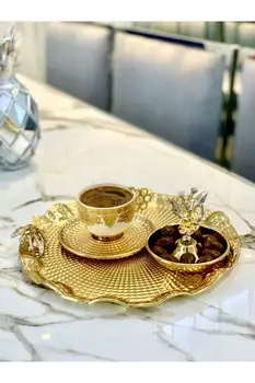 

First Quality Special Presentation Gold Detailed Turkish Coffee Espresso Set Tray Chocolate Bowl and Cup