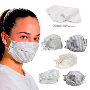 

SOFT gray PACK 5 reusable washable masks 3 layers + 5 approved filters elastic fit various colors