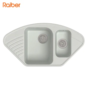 

Кухонная мойка Raiber с двумя чашами и крылом, белый, RQ987