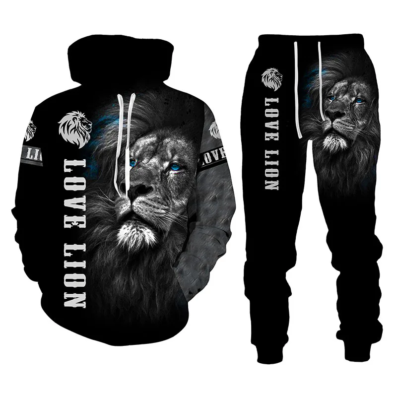 Automne hiver 3D le roi Lion imprimé pull à capuche pour hommes ensemble vêtements de sport pour hommes Tracksu à manches longues vêtements pour hommes_voghion.com