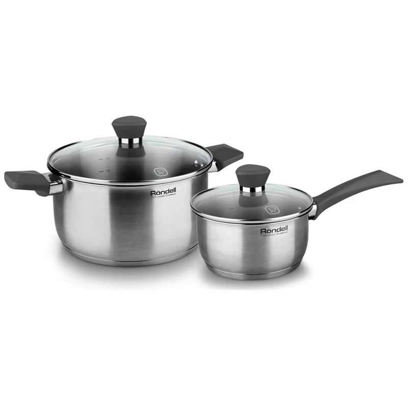 Набор посуды Rondell RDS-819 (Кастрюля 20 см и 2.8 л с крышкой, ковш 16см и 1.3 л с крышкой, толщина стенок 0.5 мм, дна 5 мм, подходит для всех видов плит)