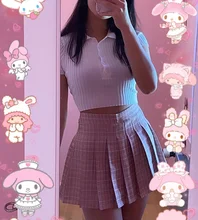 QRWR-faldas de estilo Kawaii para mujer, faldas plisadas de cintura alta, estilo coreano, 2021