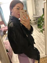 Jacket Short Winter Coat Faux-Leather Mozuleva Black Women Retro PU Turn-Down-Neck Loose