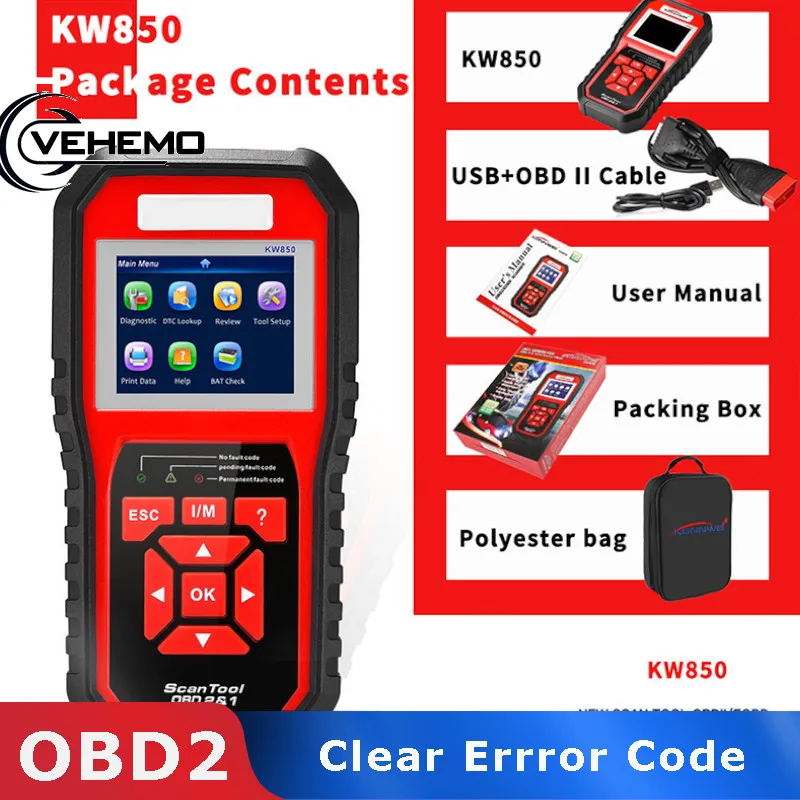 

Vehemo OBD2 Car Scanner Engine Diagnostic Scanner Universal OBD Code Reader Automotive Diagnostics for KONNWEI KW850