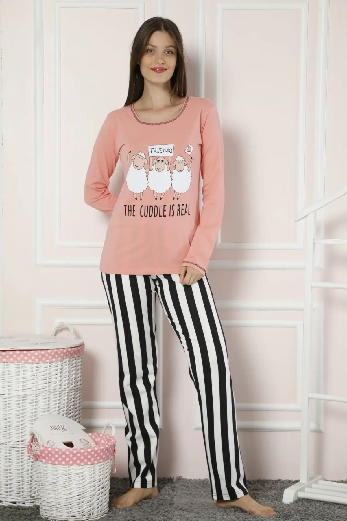 Черный жемчуг женщин Ruched хлопок лайкра пижамы костюм