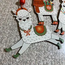 HUADODO 3Pcs Wooden Alpaca Christmas Pendants Ornaments Xmas Tree Hanging Decoration