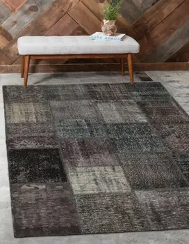 

Else Black Anatolian Patchwork Rug Turkish Handmade Organic Area Rug Decorative Home Decor Wool Patchwork Rug Carpet
