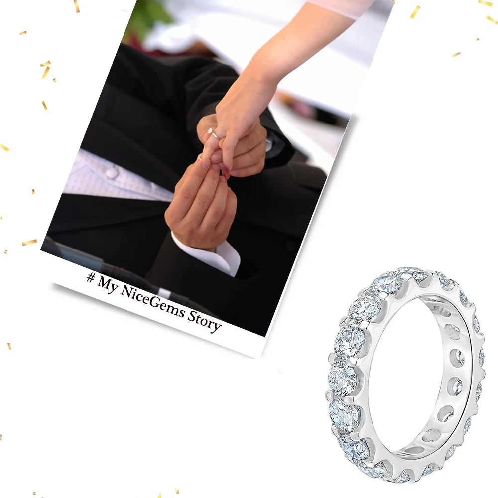 NiceGems, Платиновое кольцо вечности, круглый бриллиант, 4,00 ctw, Муассанит, обручальное кольцо, кольцо вечности, обручальное кольцо VVS1, ясность