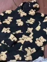 V-hanver-Sudadera con capucha para mujer, suéter con patrón de oso, de felpa cálida, Estilo Vintage coreano, holgado, para invierno, 2020