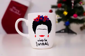 

Handmade Frida Kahlo Coffee Mug (The desired text is written)