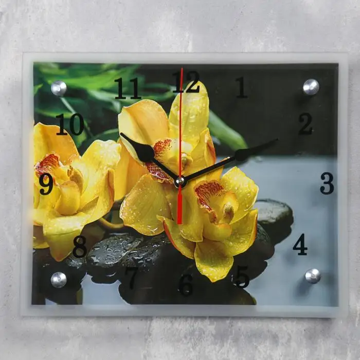 Reloj de pared serie Flores, orquídea amarilla sobre piedras, 20x25 cm,  mix|Relojes de pared| - AliExpress