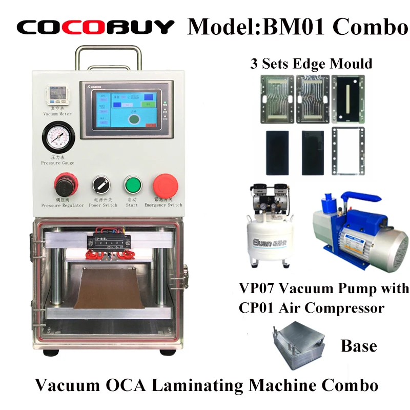 

YMJ Vacuum lamination machine bm01 for samsung edge with vacuum pump air compressor and three set free edge mold for laminating