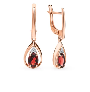 

Gold earrings with cubic zirconia and Garnet sunlight sample 585