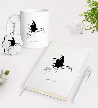 

Personalized Ataturk Themed Trophy Keychain White Notebook Pen Gift Seti-27