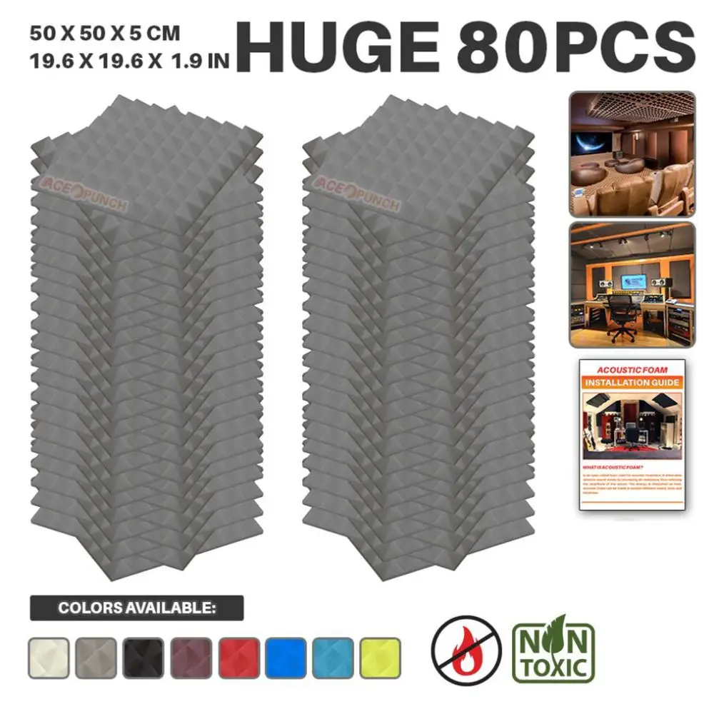 Gray Arrowzoom 80 шт. в упаковке 19," x 19,6" x 1," Пирамида плитка студия звук поглощающая панель акустическая пена лечение AZ1034 - Цвет: Gray