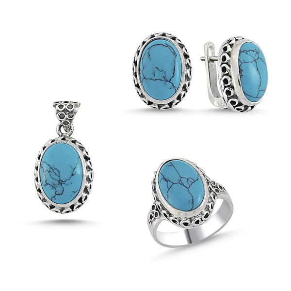 

Silver 925 Sterling Turquoise Stone Handwork Set