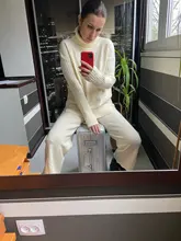 Women Tracksuit Pants Pullovers Sweater-Set Spring Wide-Legs Warm Turtleneck Autumn JXMYY