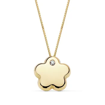 

18k gold pendant chain 42cm. Flower 9mm. Lisa cubic zirconia [AB8890]