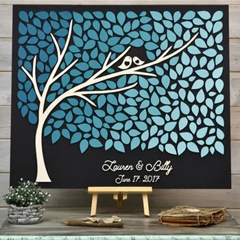 

Custom Blue Modern 3D Wedding Guest Book Alternatives Tree of Hearts Wedding Engagement Guestbook Wood Tree of Life Wedding Gift