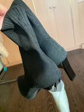 Aphixta-Botas de tacón de hoja de Metal para mujer, Botines de tacón de aguja, de tela elástica, puntiagudas