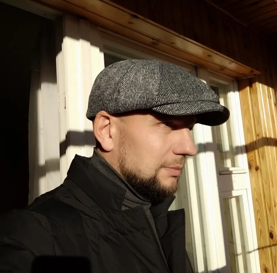 Wool Newsboy Cap Men Grey Herringbone 