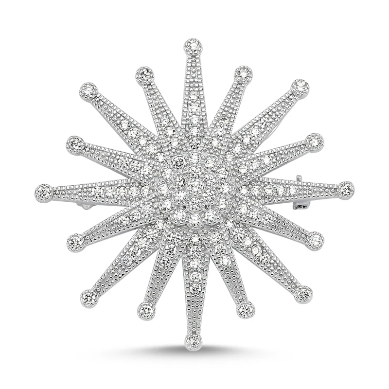 

Silver 925 Sterling Zircon Cubic Zirconia Sun Brooch