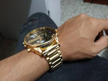 XFCS-reloj grande de acero dorado para hombre, de cuarzo, informal, con doble horario, Militar