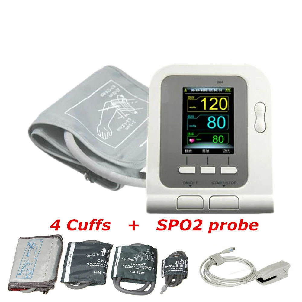 ONTEC08A Blood Pressure Monitor Meter Digital ArmTensiometers Electronic Sphygmomanometer INBP 4PCS Cuff Adults SPO2 Probe