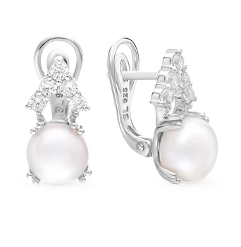 

Silver earrings with cubic zirconia and pearls sunlight sample 925 test